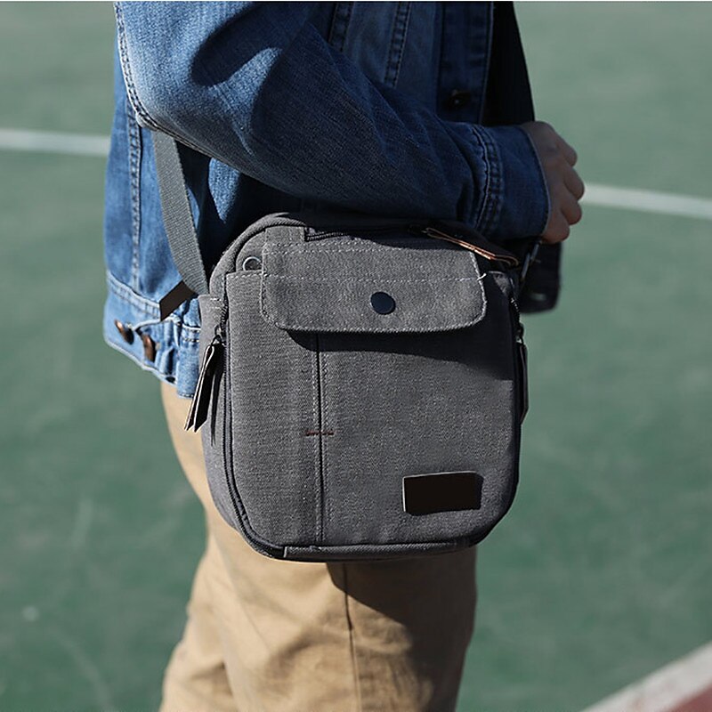 Men's Canvas Crossbody Shoulder Bag – Multi-Pocket Travel Messenger Bag with Zipper Compartments for Outdoor, Commuting, and Daily Use