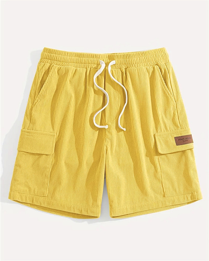 Men's Cargo Shorts Summer Shorts Casual Shorts Corduroy Shorts Elastic Waist Drawstring Multi Pocket Plain Comfort Breathable Short Outdoor Vacation Sport Casual Black Yellow