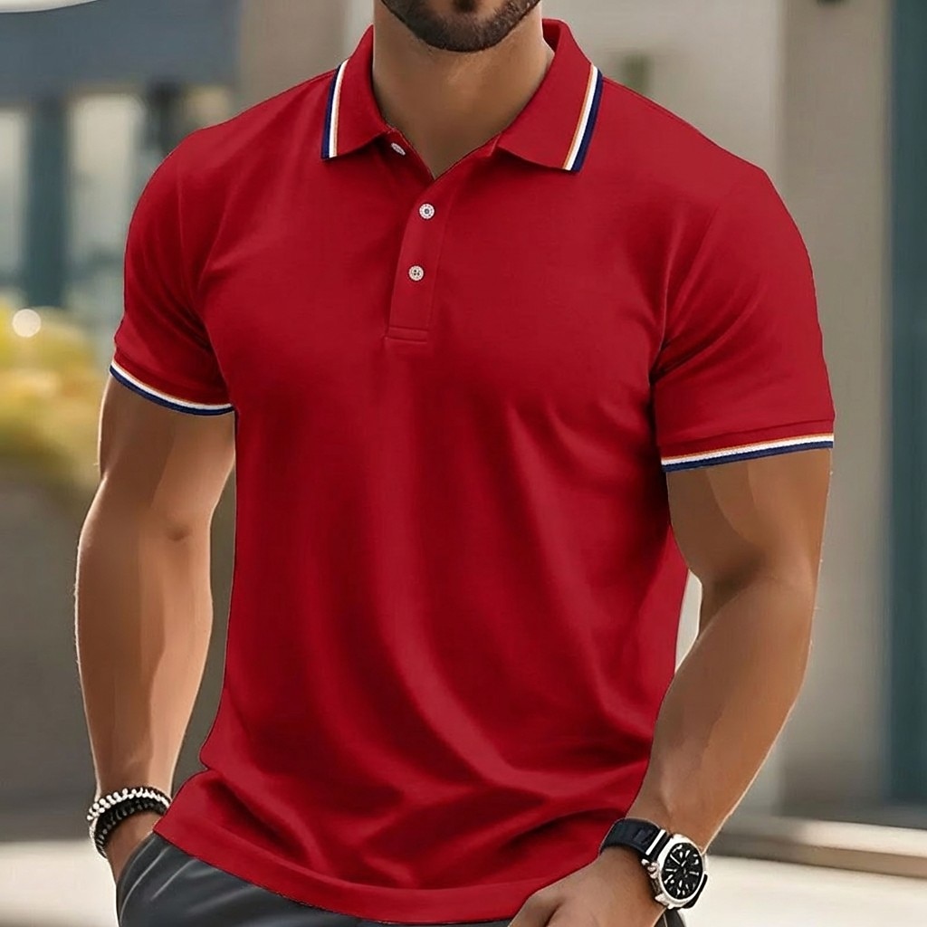Men's Golf Shirt Pique Polo Shirt Casual Business Ribbed Polo Collar Short Sleeve Fashion Basic Solid Color Plain Buttons Summer Spring Spring &  Fall Regular Fit Lake blue Black White Light Green