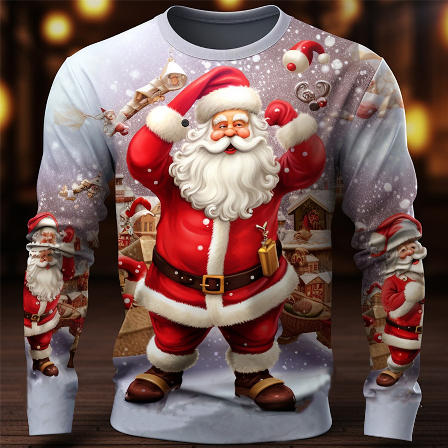 Graphic Santa Claus Fashion Designer Casual Men's 3D Print T shirt Tee Sports Outdoor Holiday Going out Christmas T shirt Navy Blue Green Khaki Long Sleeve Crew Neck Shirt Spring &  Fall Clothing