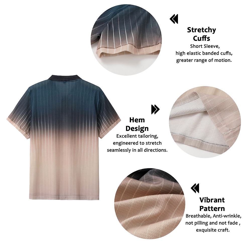 Men's Polo Shirt Waffle Polo Shirt Lapel Polo Button Up Polos Golf Shirt Gradient Striped Graphic Prints Turndown Yellow Navy Blue Blue Purple Green Outdoor Street Short Sleeve Print Clothing Apparel