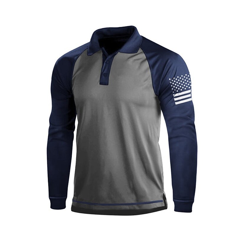 National Flag Casual Men's 3D Print Golf Polo Outdoor Casual Daily Streetwear Polyester Long Sleeve Turndown Polo Shirts Black Wine Dark Navy Fall & Winter S M L Micro-elastic Lapel Polo