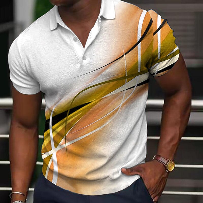Men's Polo Shirt Golf Shirt Curve Turndown Light Yellow Black Yellow Red Dark Green 3D Print Street Daily Short Sleeve 3D Button-Down Clothing Apparel Fashion Casual Comfortable