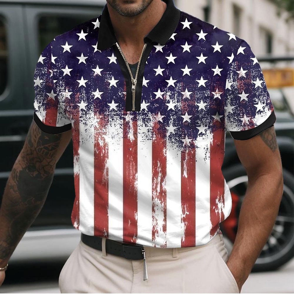 American Independence Day Men's American Flag National Flag Button Up Shirt Short Sleeve Hawaiian Casual Resort Outdoor Casual Holiday Summer Spring Turndown Print White Red