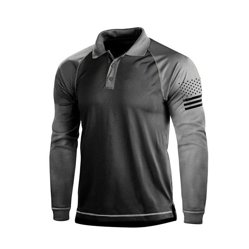 National Flag Casual Men's 3D Print Golf Polo Outdoor Casual Daily Streetwear Polyester Long Sleeve Turndown Polo Shirts Black Wine Dark Navy Fall & Winter S M L Micro-elastic Lapel Polo