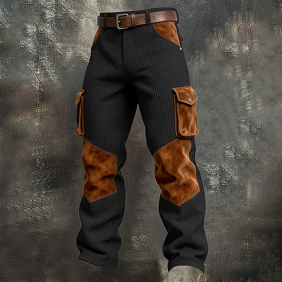 Men's Waffle Cargo Pants Trousers Casual Pants Pocket Elastic Waist Multi Pocket Plain Comfort Soft Full Length Outdoor Casual Daily Vacation Fashion Black Army Green Micro-elastic