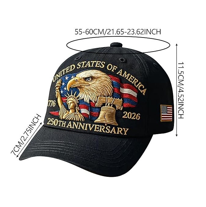 United States 250th Anniversary Unisex Cap Embroidered Patriotic Hat, Independence Day Celebration, USA Flag Design, Perfect Patriotic Gift for Men and Women Semiquincentennial for Family