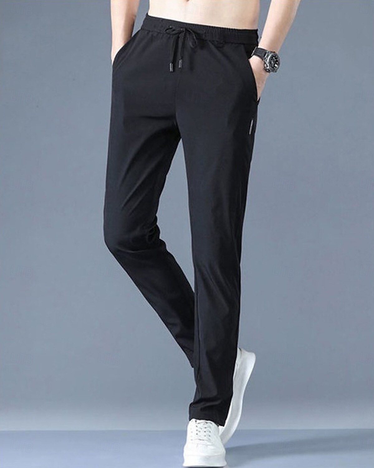 Men's Trousers Casual Pants Drawstring Elastic Waist Solid Color Breathable Quick Dry Formal Weekend Classic Casual / Sporty Slim Black 1 dark grey 1