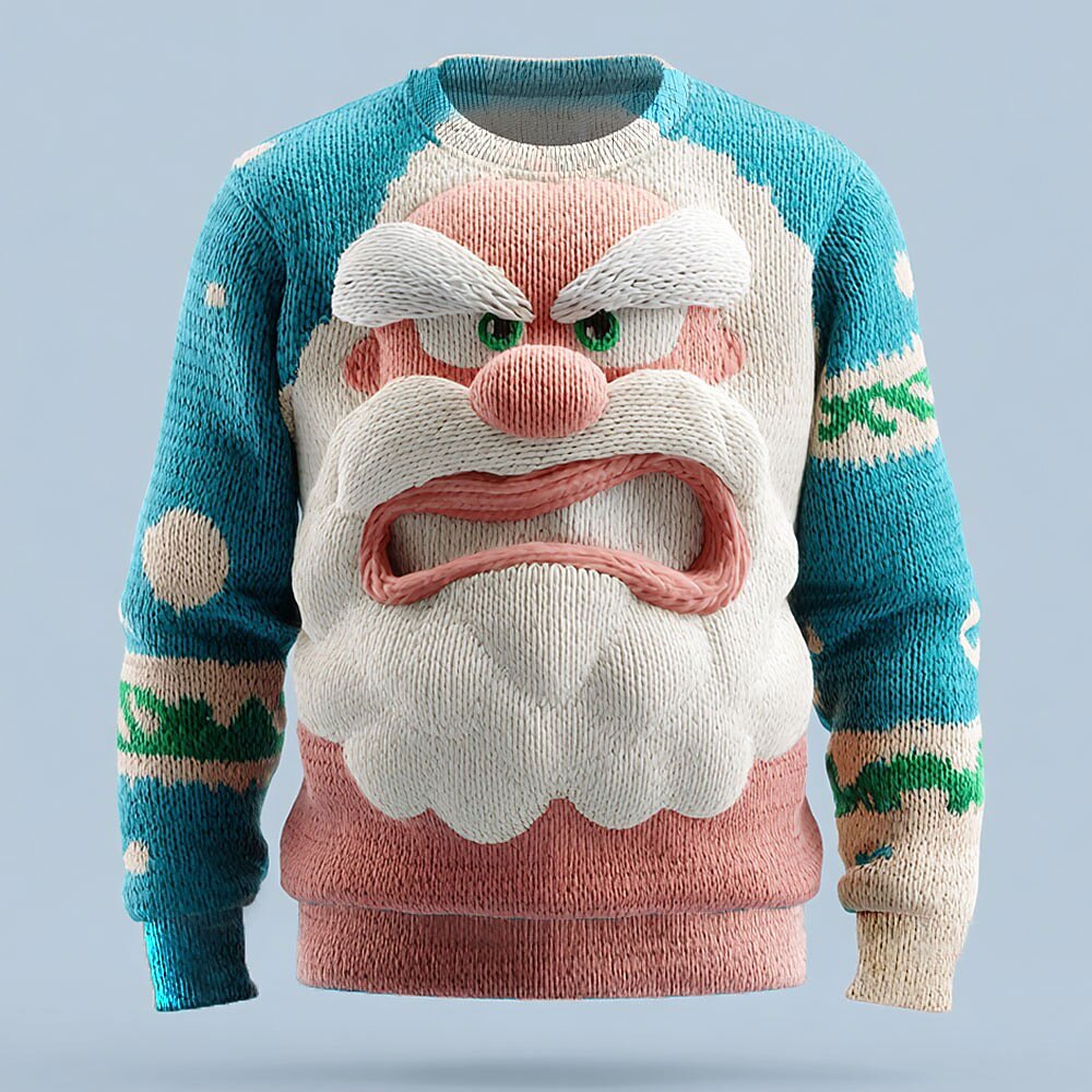 Ugly Christmas Sweater Men's Santa Claus 3D Print 3D Cartoon Pullover Sweater Jumper Knitwear Crewneck Casual Vacation Daily Knitting Keep Warm Long Sleeve Spring Fall Winter Lake blue Red Blue