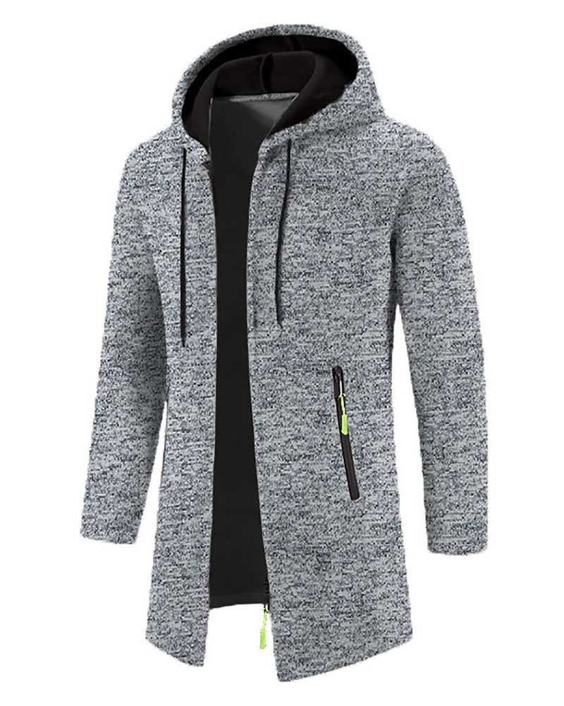 Men's Overcoat Trench Coat Long Trench Coat Vacation Daily Spring Winter Polyester Windproof Warm Outerwear Clothing Apparel Fashion Classic Plain Pocket Hooded Zipper