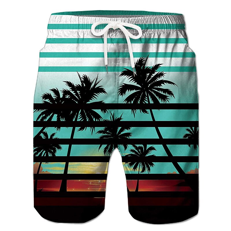 Men's Board Shorts Swim Shorts Swim Trunks Summer Shorts Beach Shorts Drawstring with Mesh lining Elastic Waist Coconut Tree Graphic Prints Quick Dry Short Casual Daily Holiday Hawaiian Boho