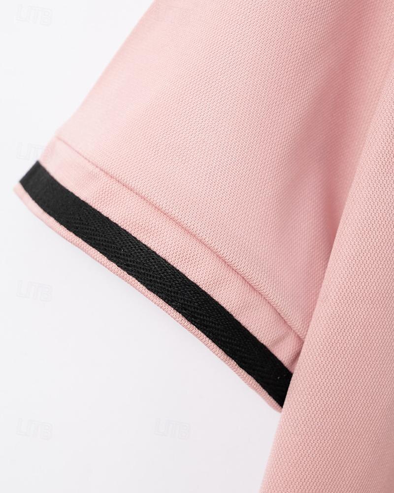 Men's Golf Shirt Golf Polo Work Casual Lapel Short Sleeve Basic Modern Color Block Patchwork Button Spring & Summer Regular Fit Apricot Dark Gray Black White Pink Red Golf Shirt