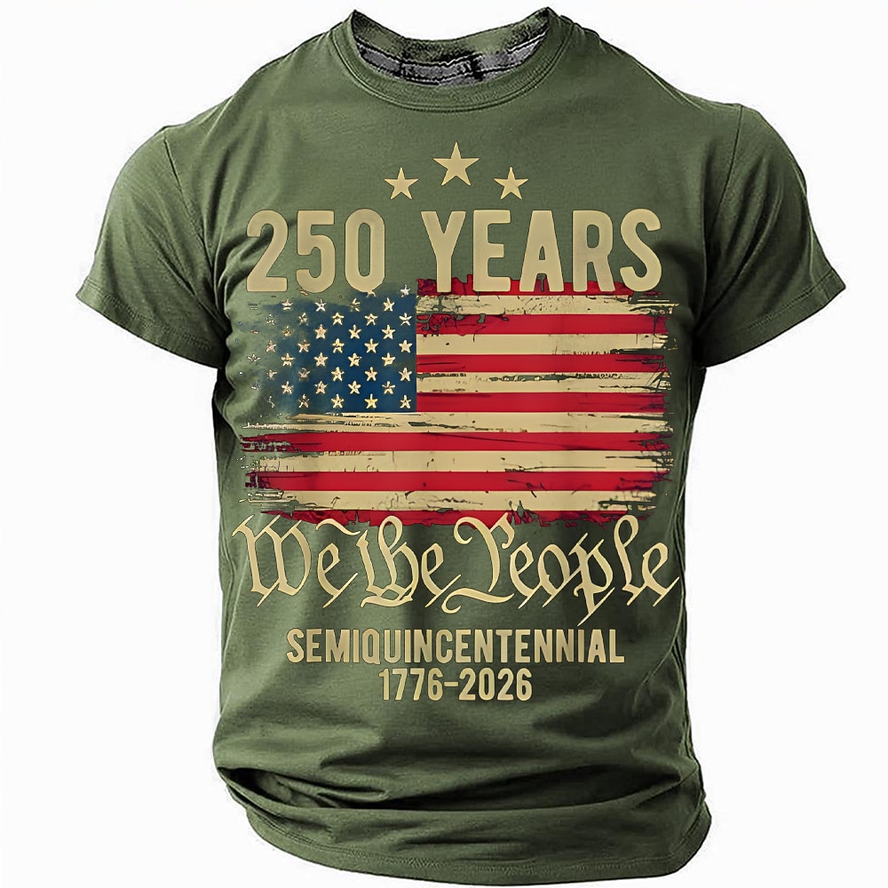 America's 250th Anniversary Men's American US Flag 1776 T Shirt Short Sleeve T shirt 3D Print Crew Neck Shirt Daily Military Daily Street Blue Heather Gray Black Summer Spring Clothing Apparel S M L