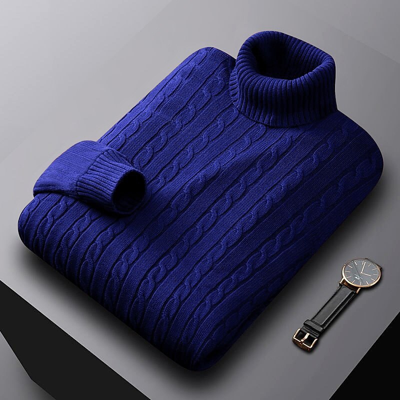 Men's Sweater Pullover Ribbed Cable Knit Cropped Knitted Solid Color Turtleneck Keep Warm Modern Contemporary Work Daily Wear Clothing Apparel Fall & Winter Camel Wine M L XL