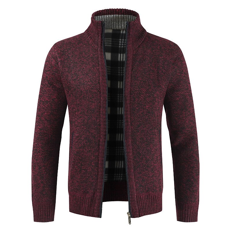 Men's Sweater Cardigan Sweater Zip Sweater Sweater Jacket Fleece Sweater Knit Solid Color Stand Collar Essential Casual Clothing Apparel Winter Black Burgundy S M L