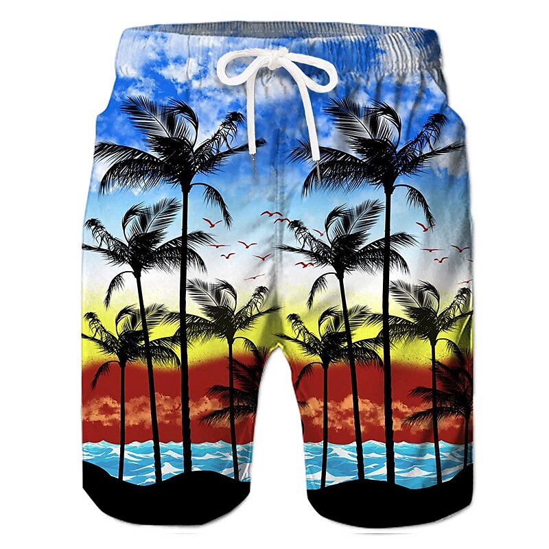 Men's Board Shorts Swim Shorts Swim Trunks Summer Shorts Beach Shorts Drawstring with Mesh lining Elastic Waist Coconut Tree Graphic Prints Quick Dry Short Casual Daily Holiday Hawaiian Boho