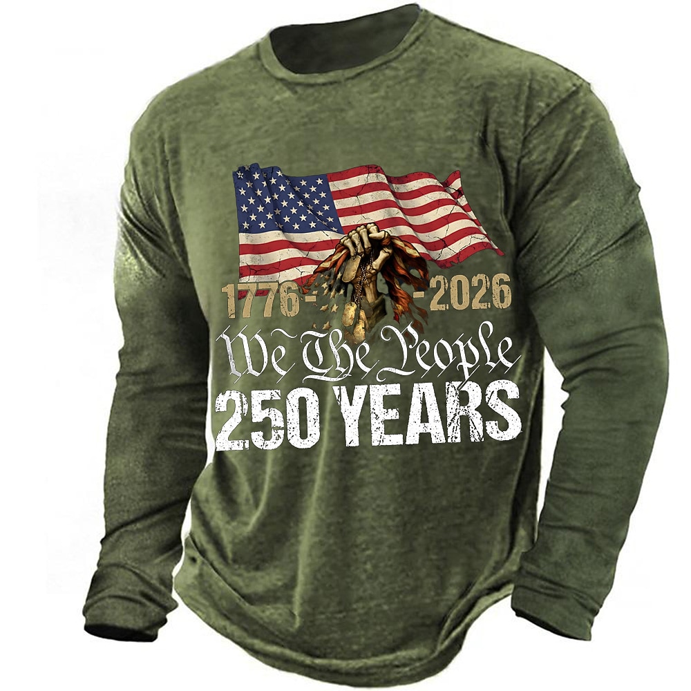 America's 250th Anniversary Men's American US Flag T Shirt Long Sleeve T shirt 3D Print Crew Neck Shirt Daily Designer Simple Casual Daily Street Blue Black Red Summer Spring Fall Clothing Apparel S