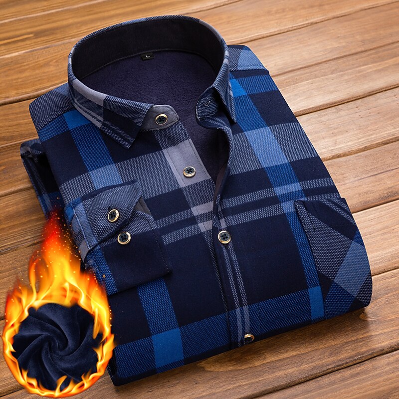 Men's Dress Shirt Button Up Shirt Flannel Shirt Collared Shirt Black-White Red Navy Blue Long Sleeve Tartan Turndown Winter Wedding Party Clothing Apparel Button-Down