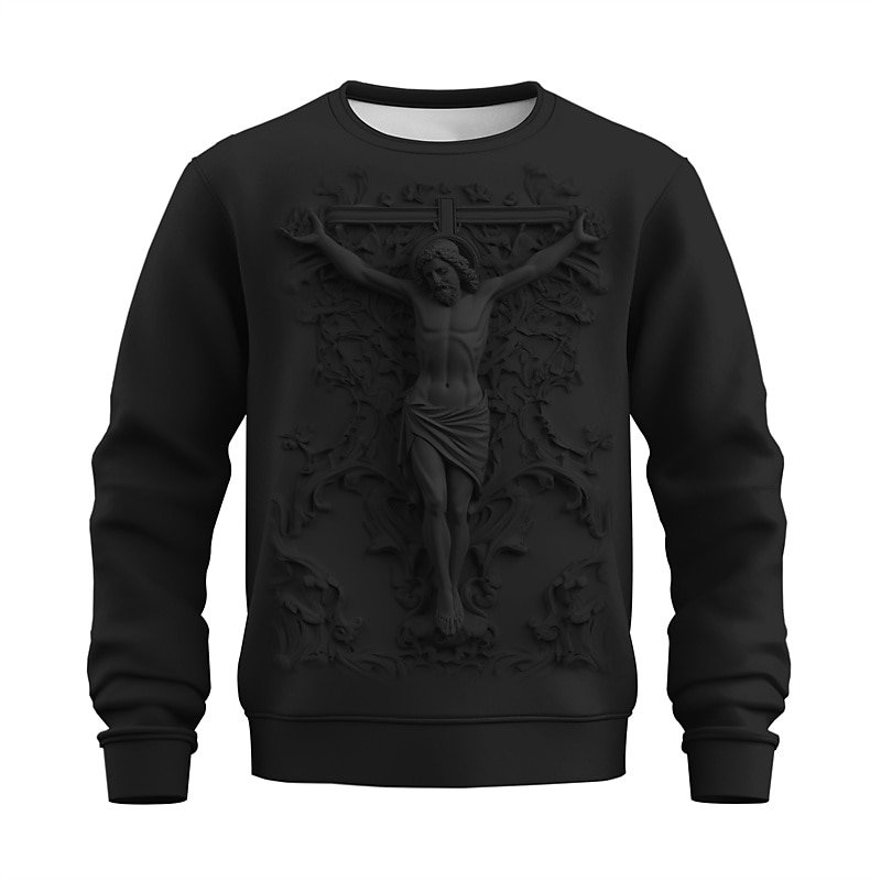 Graphic Jesus Faith Fashion Daily Casual Men's 3D Print Pullover Sweatshirt Holiday Vacation Going out Sweatshirts Black White Beige Crew Neck Print Spring &  Fall Designer