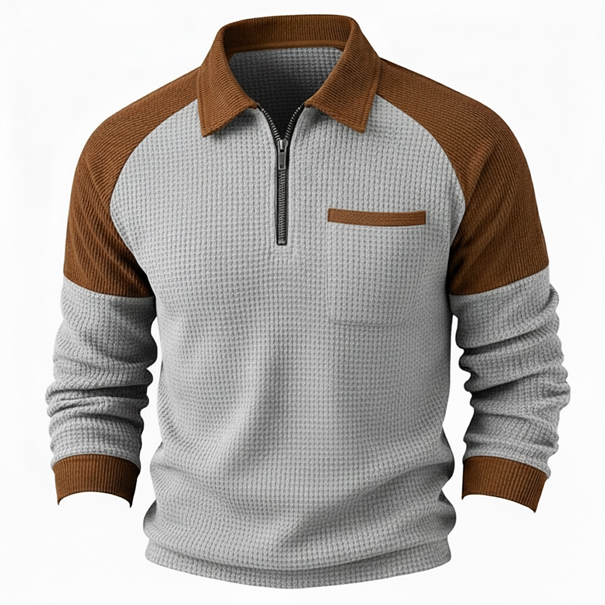 Men's Waffle T-shirt T Shirt Waffle Henley Shirt Long Sleeve Polo Collar Pullover Quarter Zip Fall & Winter Solid Color Color Block Traditional / Vintage Casual Patchwork Color Block Casual Home