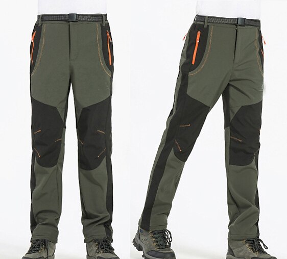 Men's Fleece Lined Pants Waterproof Hiking Pants Trousers Softshell Pants Winter Outdoor Thermal Warm Windproof Fleece Lining Pants / Trousers Bottoms Army Green Gray Black Hunting Fishing Climbing