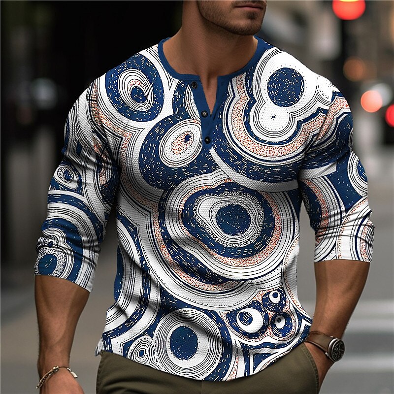 Graphic Geometic Fashion Designer Casual Men's 3D Print Henley Shirt W