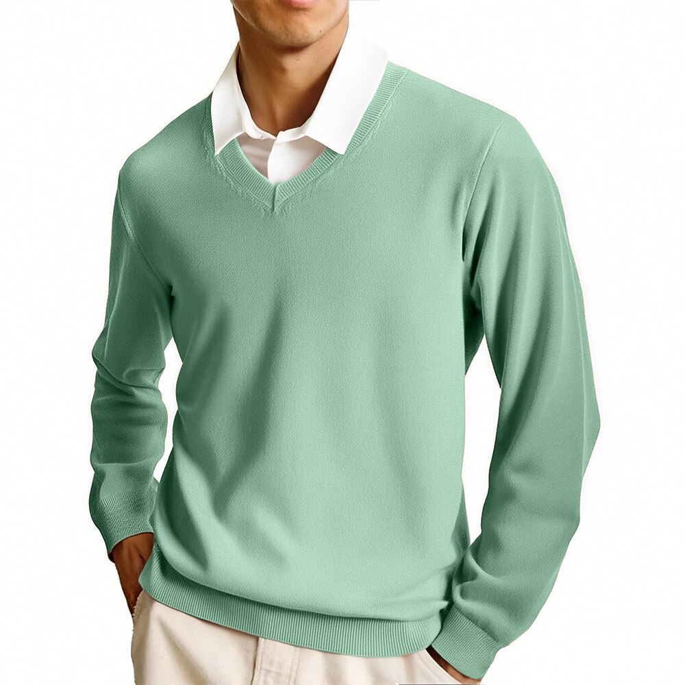 Men's Pullover Sweater Jumper Casual Sweater Knit Sweater Ribbed Knit Regular Tops Knitted Plain V Neck Fashion Casual Vacation Daily Wear Clothing Apparel Fall Winter Camel Wine S M L