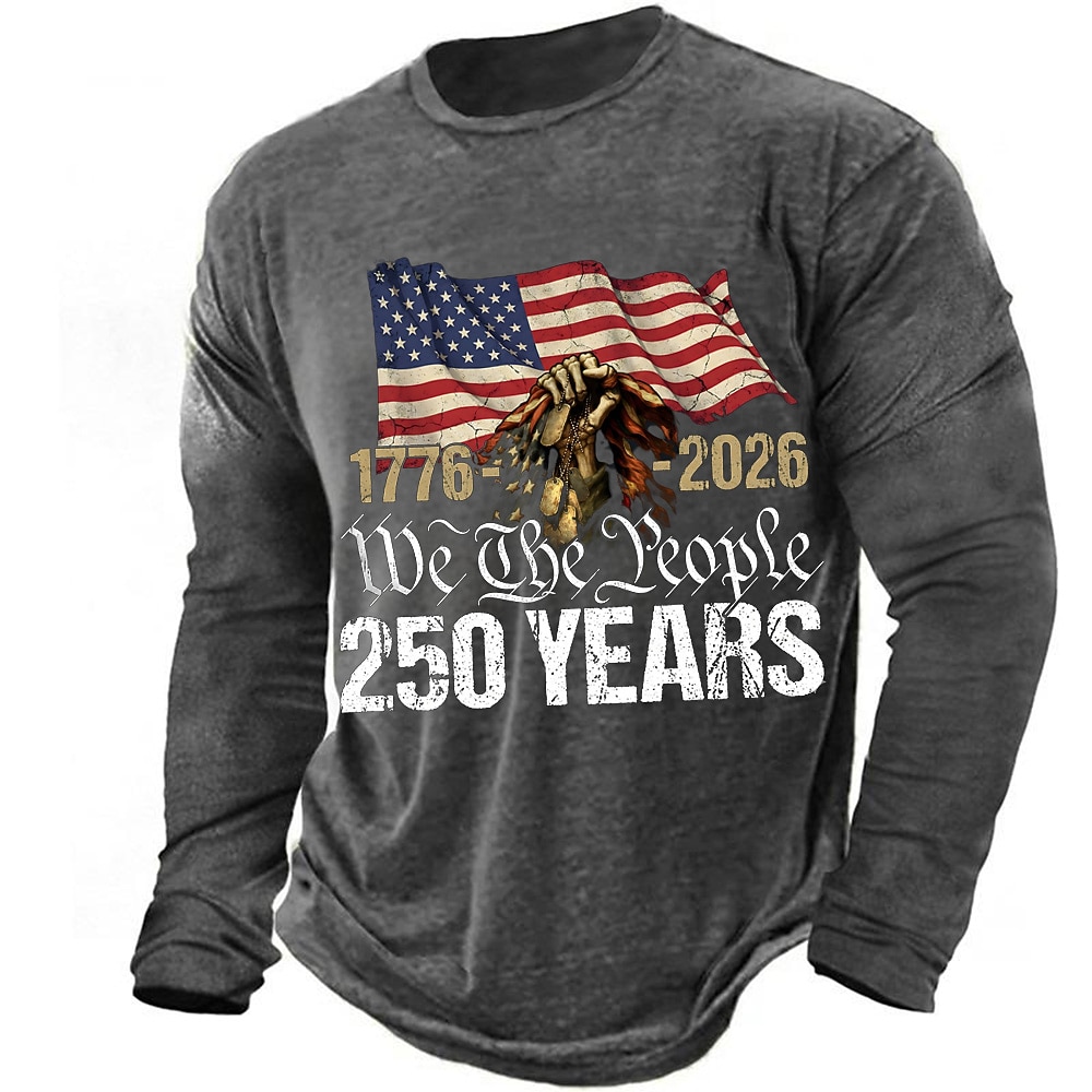 America's 250th Anniversary Men's American US Flag T Shirt Long Sleeve T shirt 3D Print Crew Neck Shirt Daily Designer Simple Casual Daily Street Blue Black Red Summer Spring Fall Clothing Apparel S