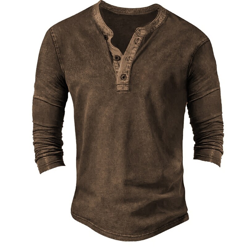 Men's T shirt Tee Henley Shirt Tee Top Long Sleeve Shirt Color Block H