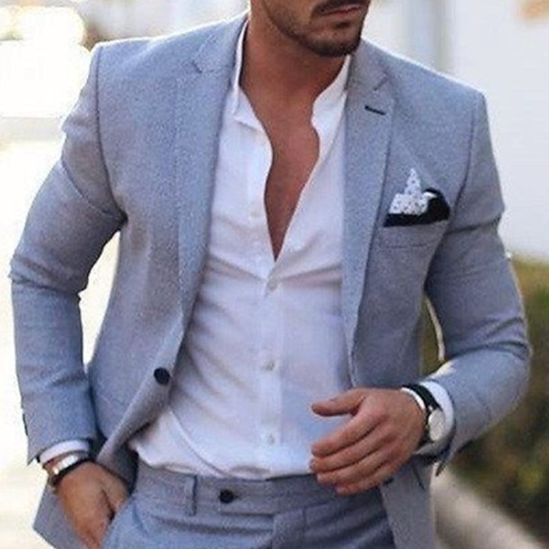 Men's Wedding Beach Summer Linen Suits Solid Colored 2 Piece Tailored Fit Single Breasted Two-buttons 2024