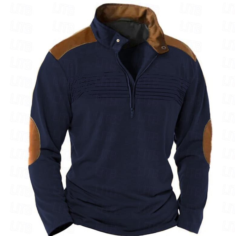 Men's Tee Top Block Standing Collar Street Vacation Long Sleeve Clothing Apparel Fashion Designer Basic