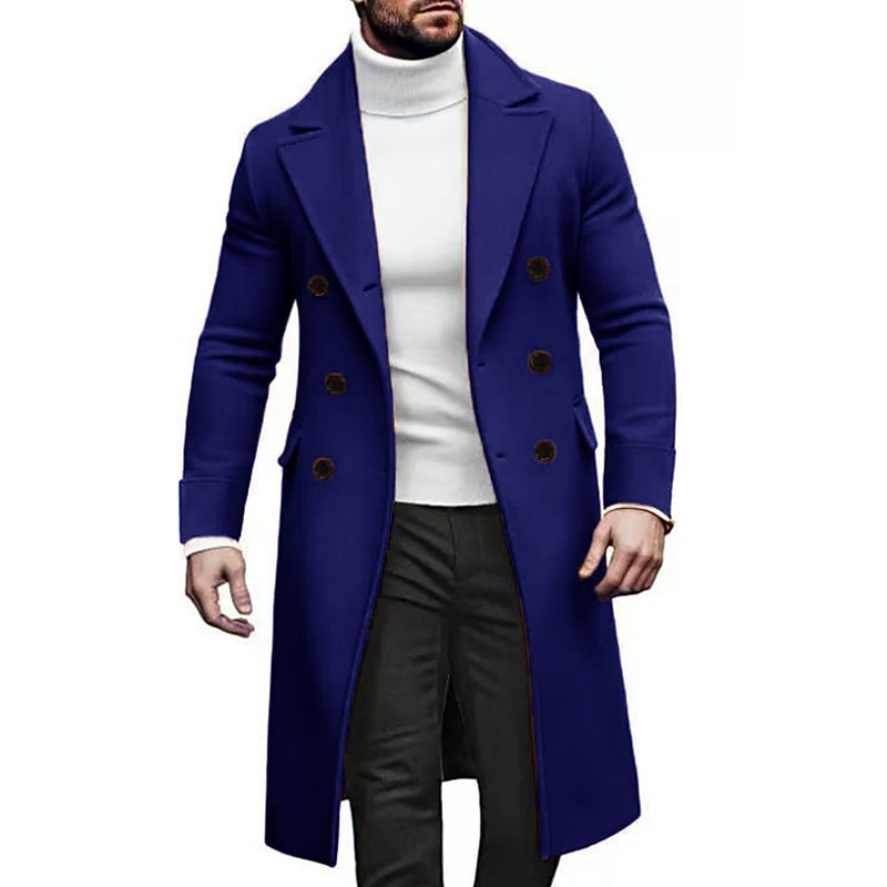 Men's Overcoat Trench Coat Long Trench Coat Going out Fall Winter Polyester Outerwear Clothing Apparel Lapel Double Breasted