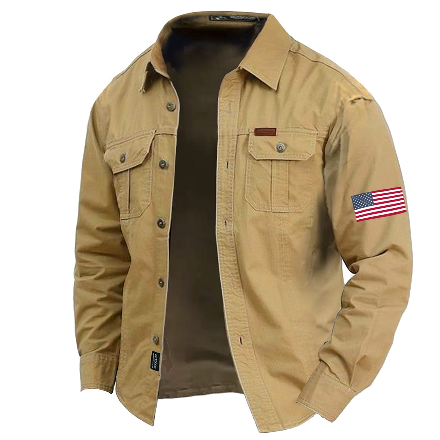 Men's American US Flag Work Shirt Western Shirt Cargo Shirt Long Sleeve Casual Tactical Sports & Outdoor Going out Winter Spring &  Fall Turndown Print Army Green Blue Khaki