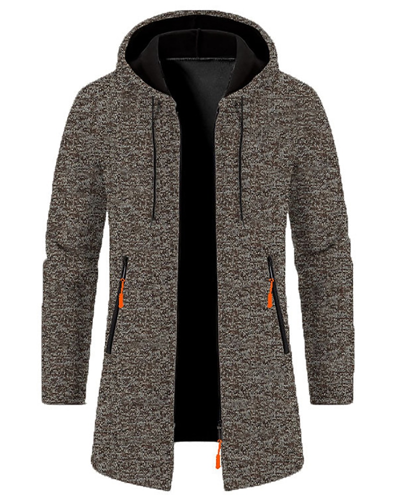 Men's Overcoat Trench Coat Long Trench Coat Vacation Daily Spring Winter Polyester Windproof Warm Outerwear Clothing Apparel Fashion Classic Plain Pocket Hooded Zipper