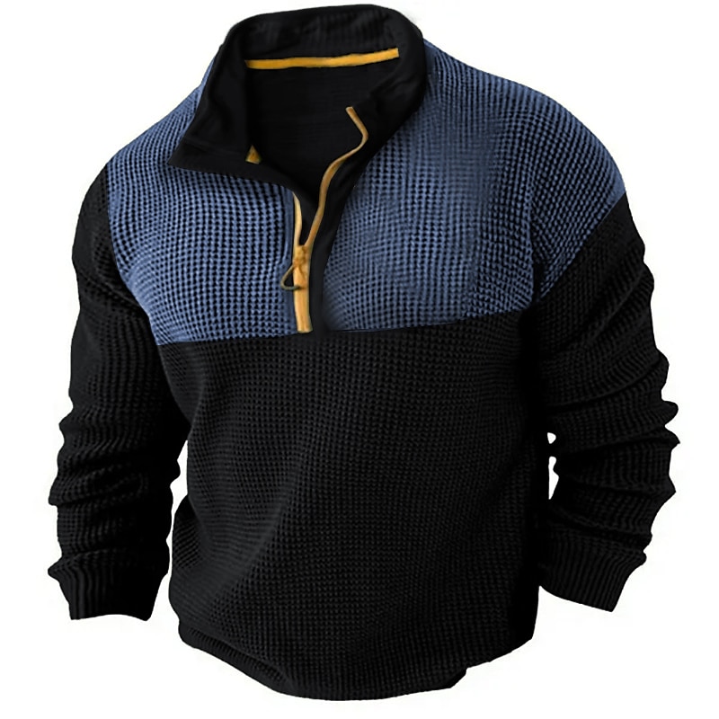 Men's T shirt Tee Waffle Shirt Zip Half Shirt Tee Top Long Sleeve Shir