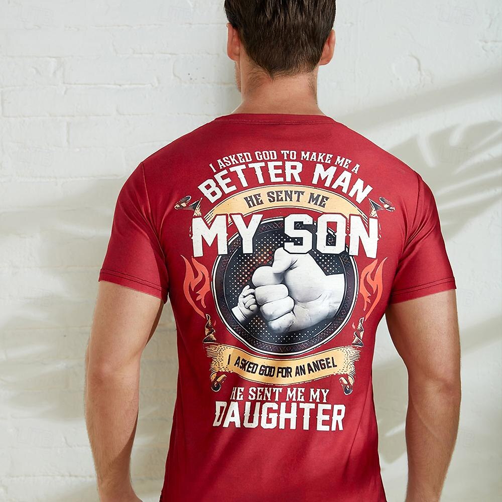Father's Day papa shirts Mens Graphic Shirt Tee Letter Hand Crew Neck Clothing Apparel 3D Print Outdoor Daily Short Sleeve Fashion Designer Vintage Asked God To Make Better Man Sent My Son Daughter