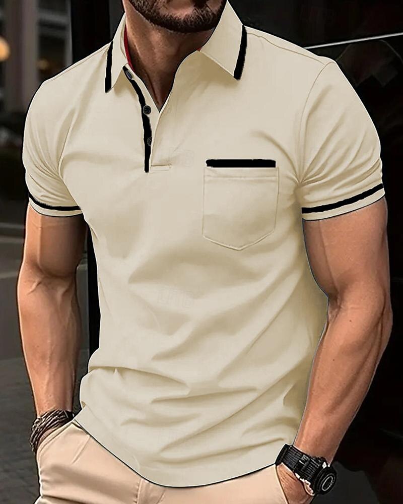 Men's Golf Shirt Golf Polo Work Casual Lapel Short Sleeve Basic Modern Color Block Patchwork Button Spring & Summer Regular Fit Apricot Dark Gray Black White Pink Red Golf Shirt
