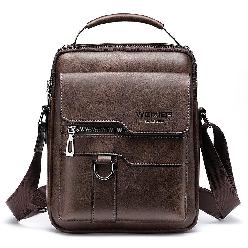 WEIXIER Crossbody Bag Men's Shoulder Bag Vintage Leather Vertical Hand Business Men's Casual Leather Bag Satchel Bag For Men