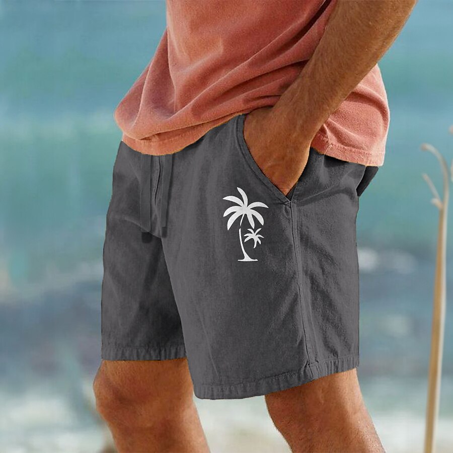 Men's Cotton Summer Beach Drawstring Elastic Waist 3D Print Graphic Coconut Tree Breathable Soft Short Casual Daily Holiday Streetwear Hawaiian Micro-elastic Shorts