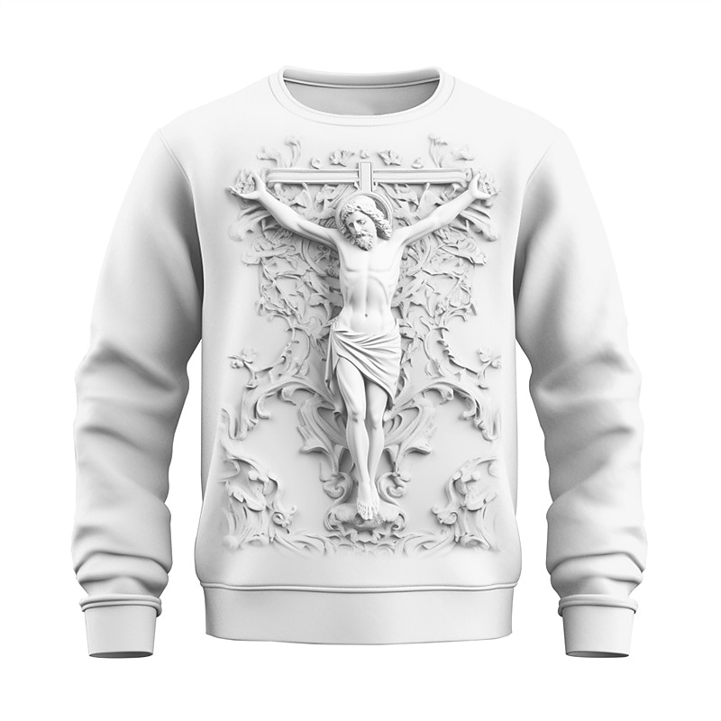 Graphic Jesus Faith Fashion Daily Casual Men's 3D Print Pullover Sweatshirt Holiday Vacation Going out Sweatshirts Black White Beige Crew Neck Print Spring &  Fall Designer