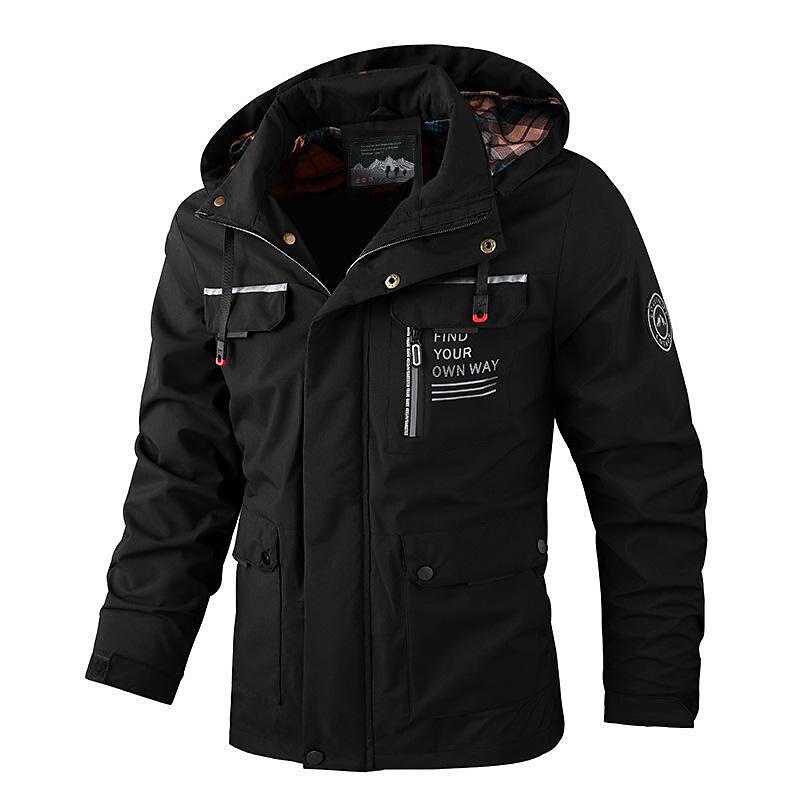 Men's Winter Coat Winter Jacket Sport Coat Waterproof Outdoor Jacket Camping & Hiking  Windbreaker Zipper Pocket Fall Winter Solid Color Fashion Streetwear Hooded Regular Wine Black White Army Green