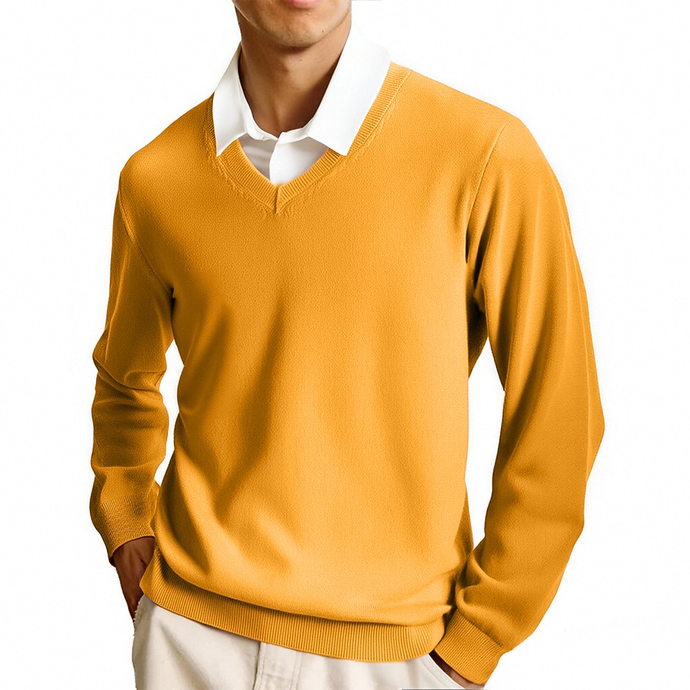 Men's Pullover Sweater Jumper Casual Sweater Knit Sweater Ribbed Knit Regular Tops Knitted Plain V Neck Fashion Casual Vacation Daily Wear Clothing Apparel Fall Winter Camel Wine S M L