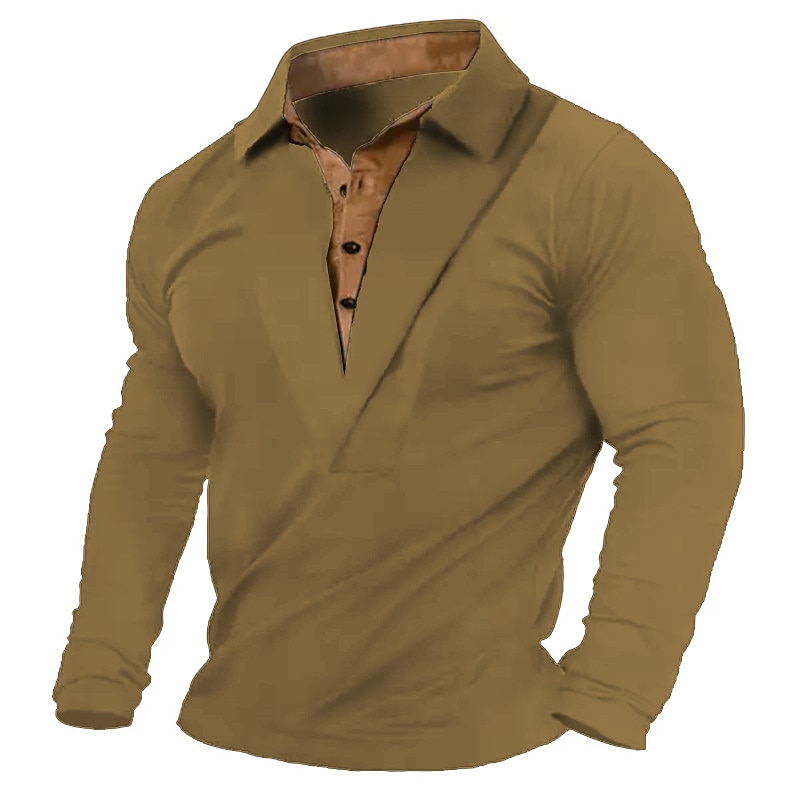 Men's Henley Color Block Lapel Street Vacation Long Sleeve Patchwork Clothing Apparel Fashion Designer Basic T-Shirt