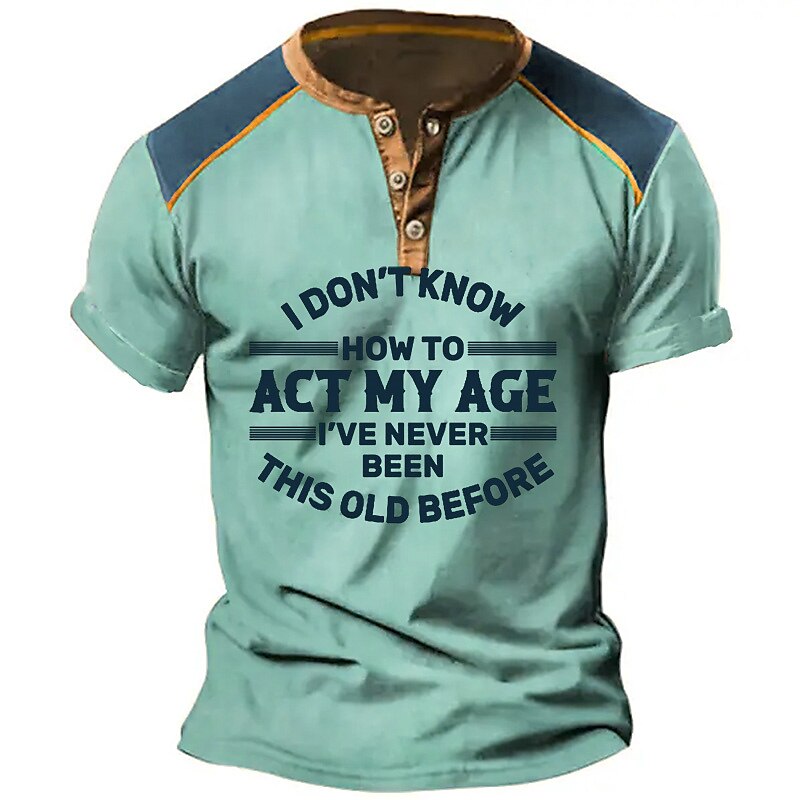 Men's Graphic Letter Clothing Apparel 3D Print Outdoor Daily Short Sleeve Button-Down Fashion Designer Comfortable Henley T-Shirt