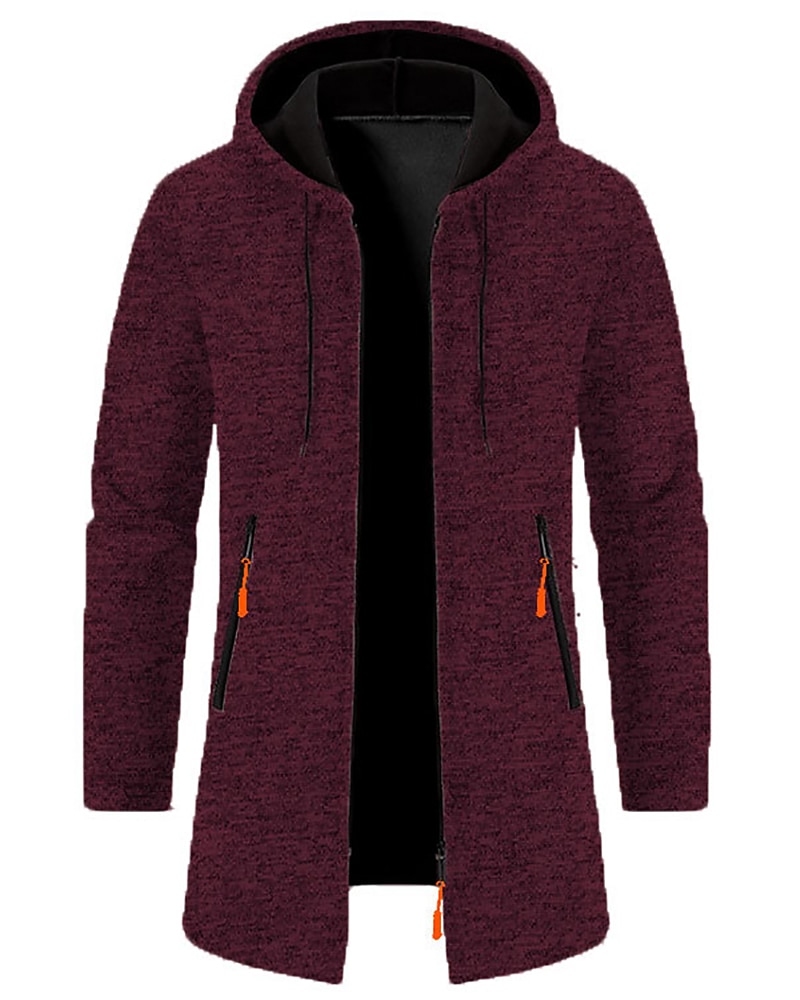 Men's Overcoat Trench Coat Long Trench Coat Vacation Daily Spring Winter Polyester Windproof Warm Outerwear Clothing Apparel Fashion Classic Plain Pocket Hooded Zipper