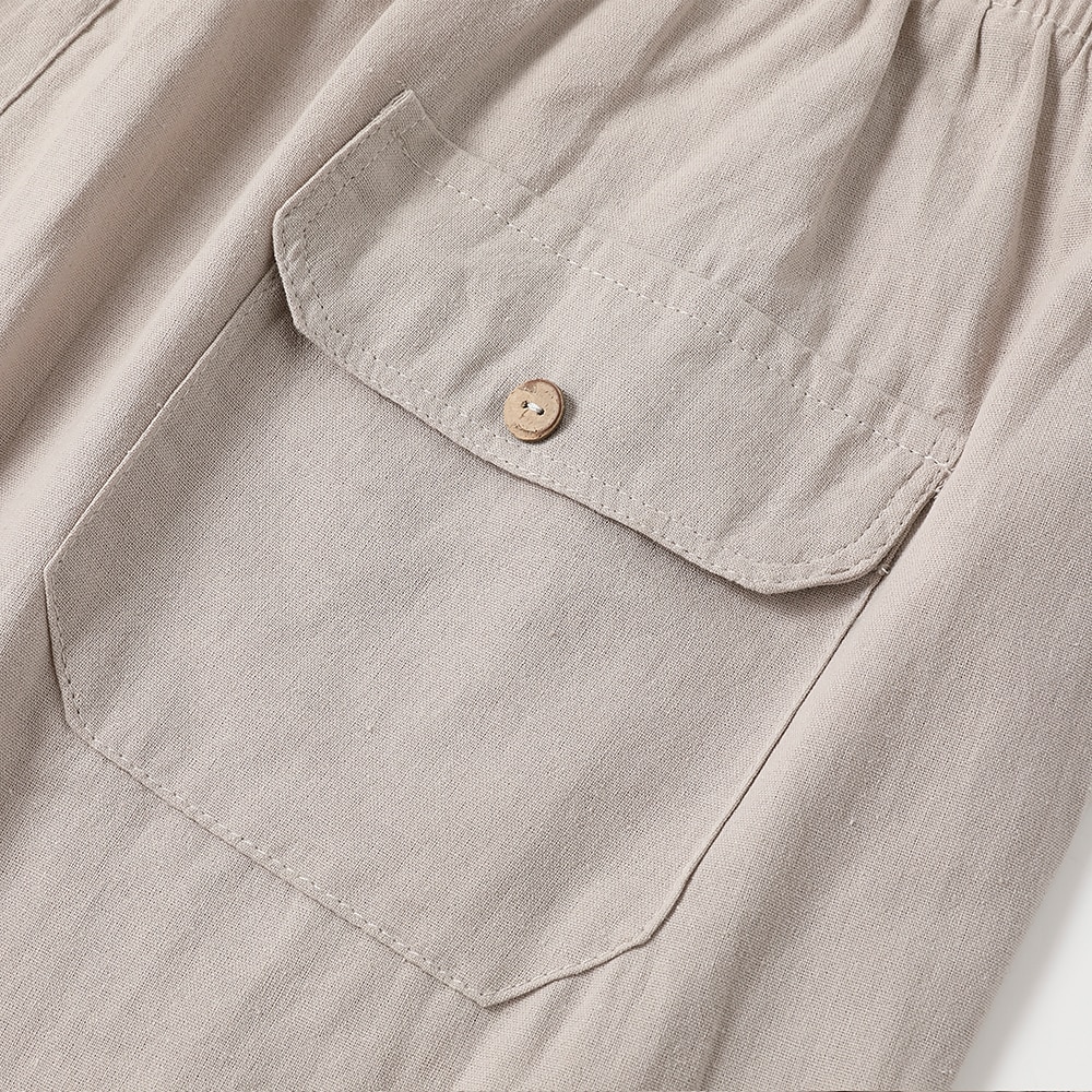Men's Linen Pants Trousers Summer Pants Beach Pants Pocket Drawstring Elastic Waist Plain Daily Streetwear Linen / Cotton Blend Fashion Casual Black White
