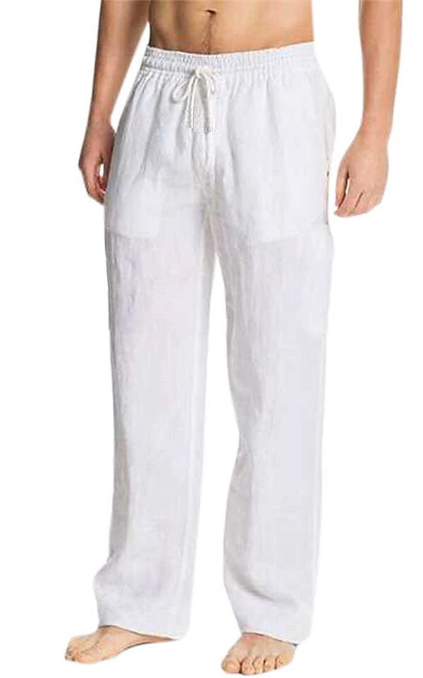 Men's Linen Pants Trousers Summer Pants Beach Pants Pocket Drawstring Plain Breathable Lightweight Full Length Casual Beach Yoga Basic Loose Fit ArmyGreen Black Micro-elastic