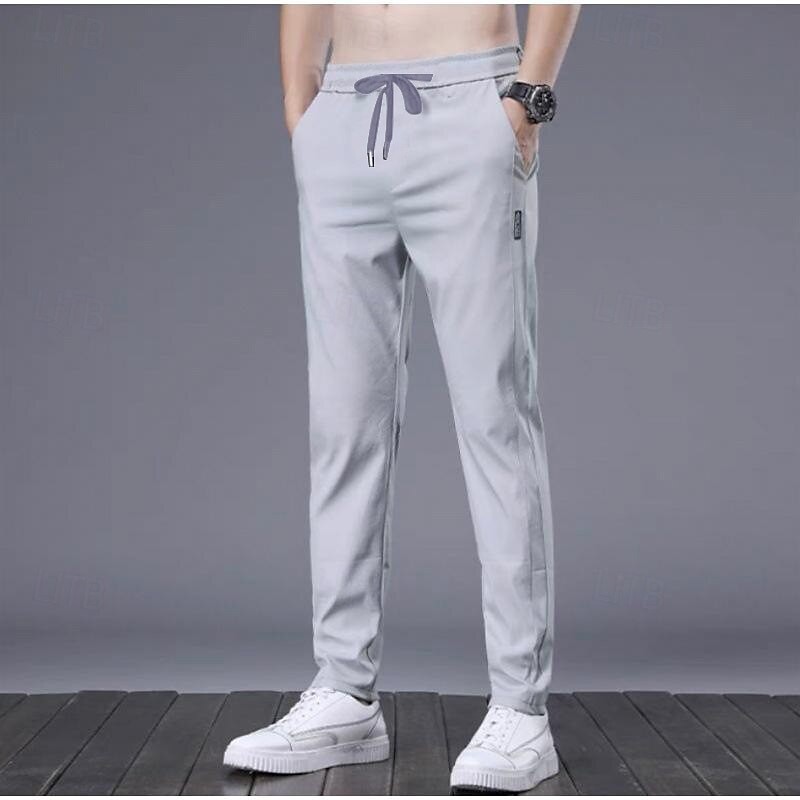 Men's Trousers Casual Pants Drawstring Elastic Waist Solid Color Breathable Quick Dry Formal Weekend Classic Casual / Sporty Slim Black dark grey