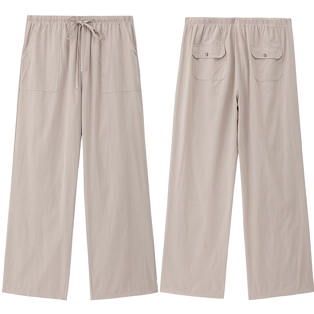 Men's Linen Pants Trousers Summer Pants Beach Pants Pocket Drawstring Elastic Waist Plain Daily Streetwear Linen / Cotton Blend Fashion Casual Black White