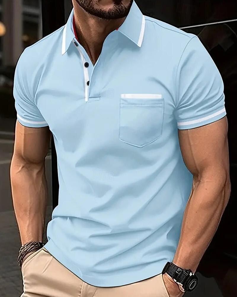 Men's Golf Shirt Golf Polo Work Casual Lapel Short Sleeve Basic Modern Color Block Patchwork Button Spring & Summer Regular Fit Apricot Dark Gray Black White Pink Red Golf Shirt
